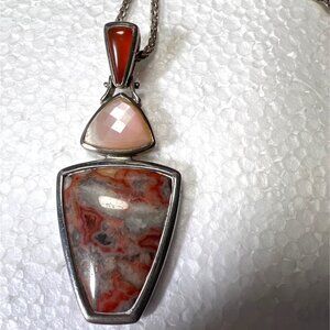 Whitney Kelly Silver Pendant Jasper MOP Carnelian Kinetic Italy KA1772 Box chain